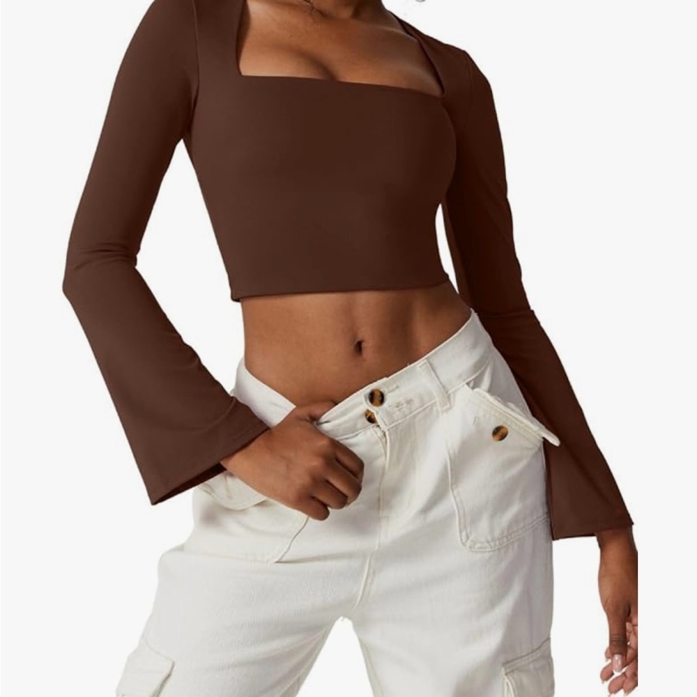 Elegant Brown Long Sleeve Women's Top
